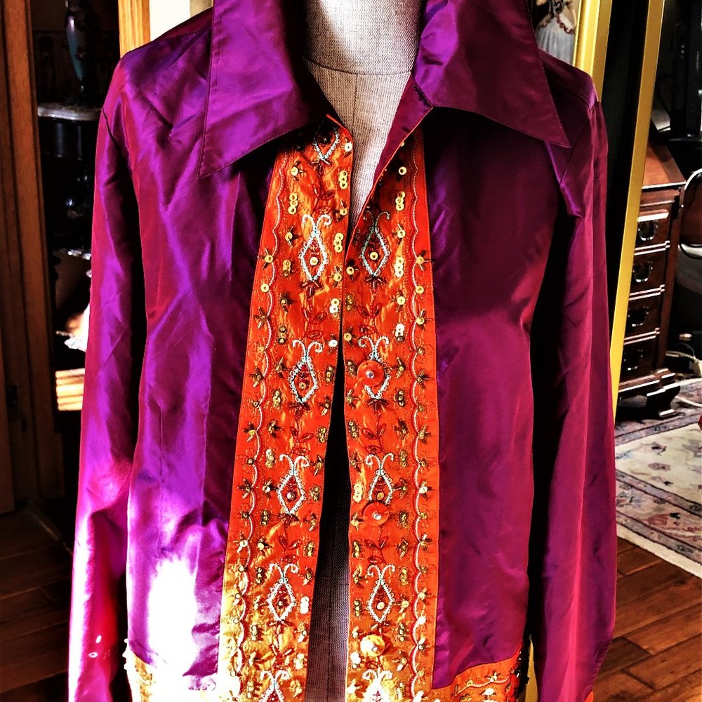 VINTAGE SILK SEQUINNED TRIMMED BLOUSE NWT